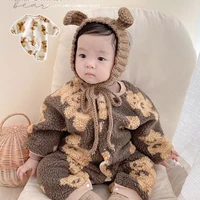 new born baby winter fleece lined warm bear jacquard plush long sleeved romper for boys and girls babies and children clothes