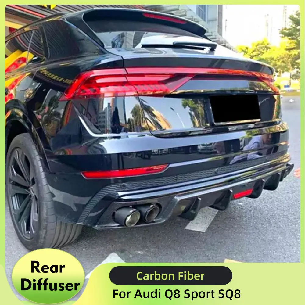 Фото Задний диффузор автомобиля с подсветкой для Audi Q8 Sport SQ8 2021 2022, задний бампер из углеродного волокна, диффузор, спойлер, комплекты кузова №1