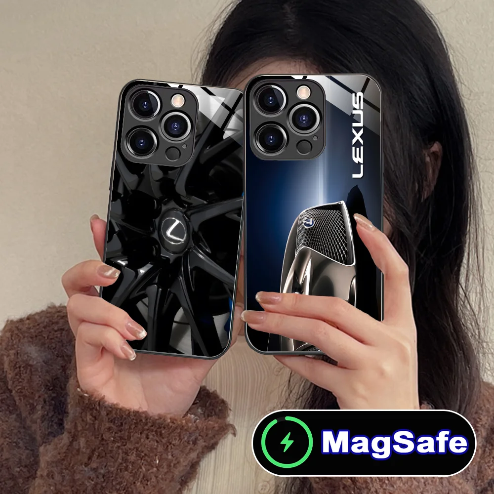 Фото Чехол для мобильного телефона L-Lexus-S для iPhone 16, 15, 14, 13, 12, 11 Pro Max Plus Mini MagSafe, беспроводная зарядка, стеклянные мобильные телефоны, смартфон №2