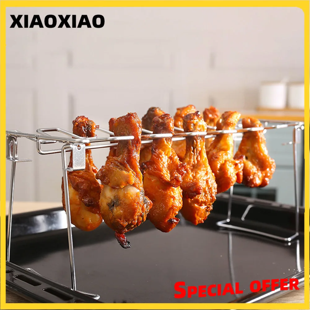 

Non-Stick Barbecue Chicken Leg Wing Rack 14 Slot Stainless Steel BBQ Rib Shelf Portable Grilling Basket Mesh Drumstick Roaster