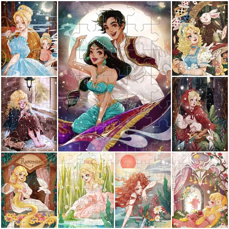 

Пазлы-Принцессы Disney 35 шт., Алиса, Ариэль, Золушка, простой мультяшный подарок ручной работы, детские игры-пазлы
