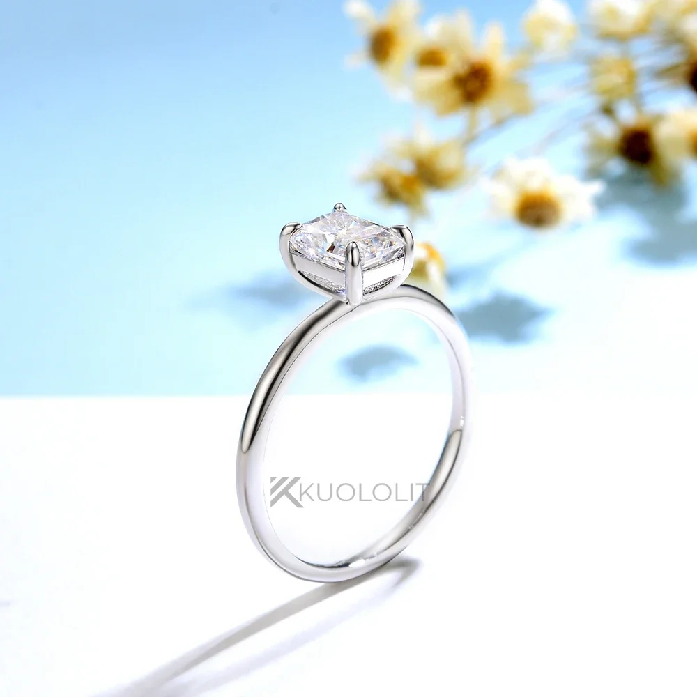Женское кольцо-Пасьянс kuolit 1CT Moissanite однотонное кольцо из белого золота 14 к 10 с