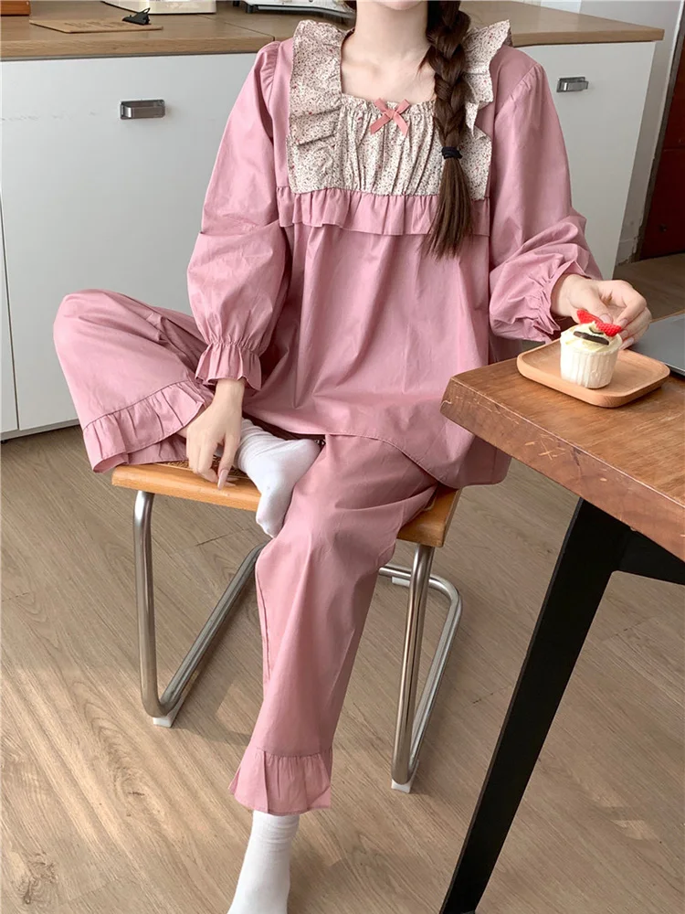 Новый мягкий розовый пижамный комплект с цветочным принтом из хлопка для