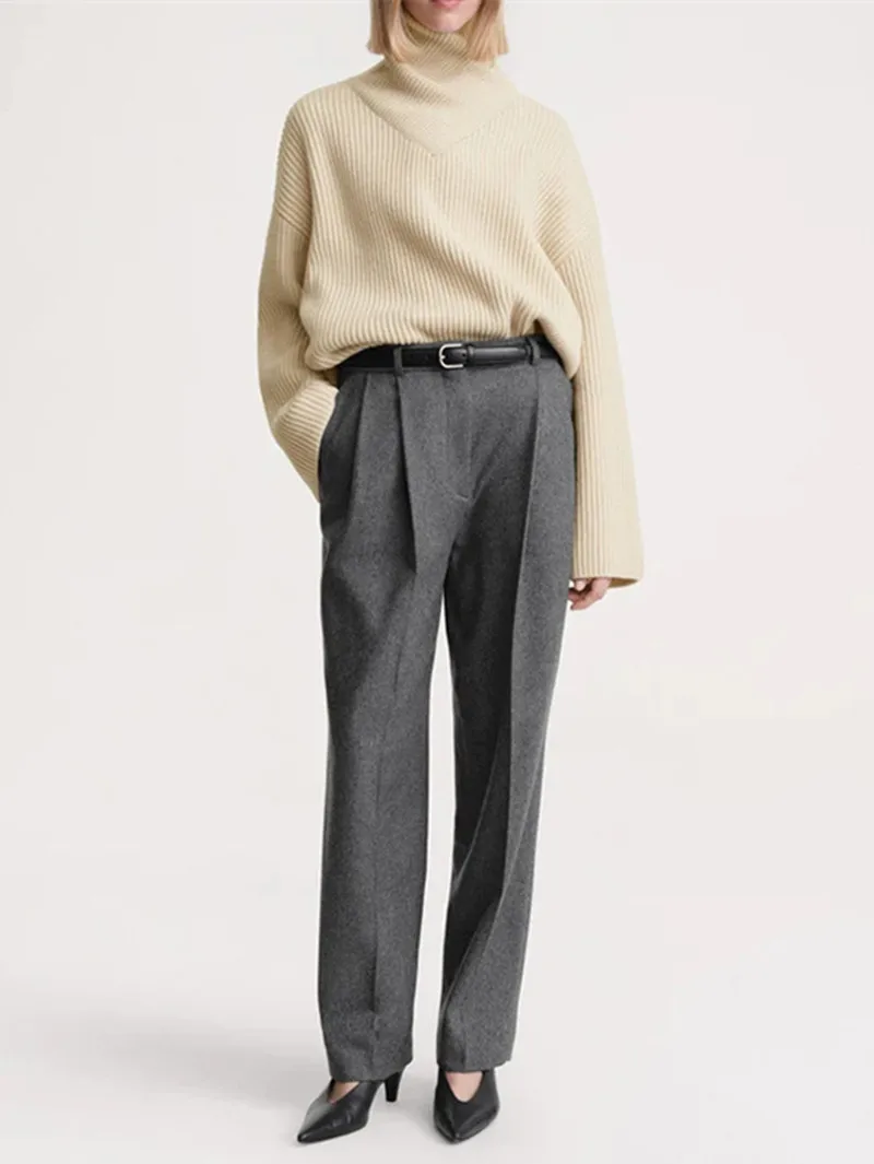 

Женский однотонный вязаный пуловер с длинным рукавом, в полоску