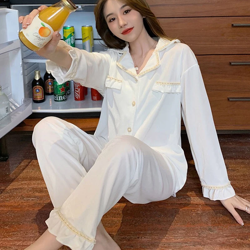 Women Velvet Comfortable Soft Pajamas Spring Autumn Winter Solid Color Pajamas Set Home Clothes