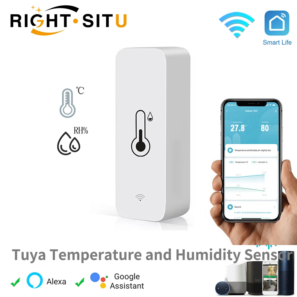 

Умный датчик температуры и влажности Tuya, Wi-Fi приложение, удаленный монитор для умного дома var SmartLife, работает с Alexa Google Assistant