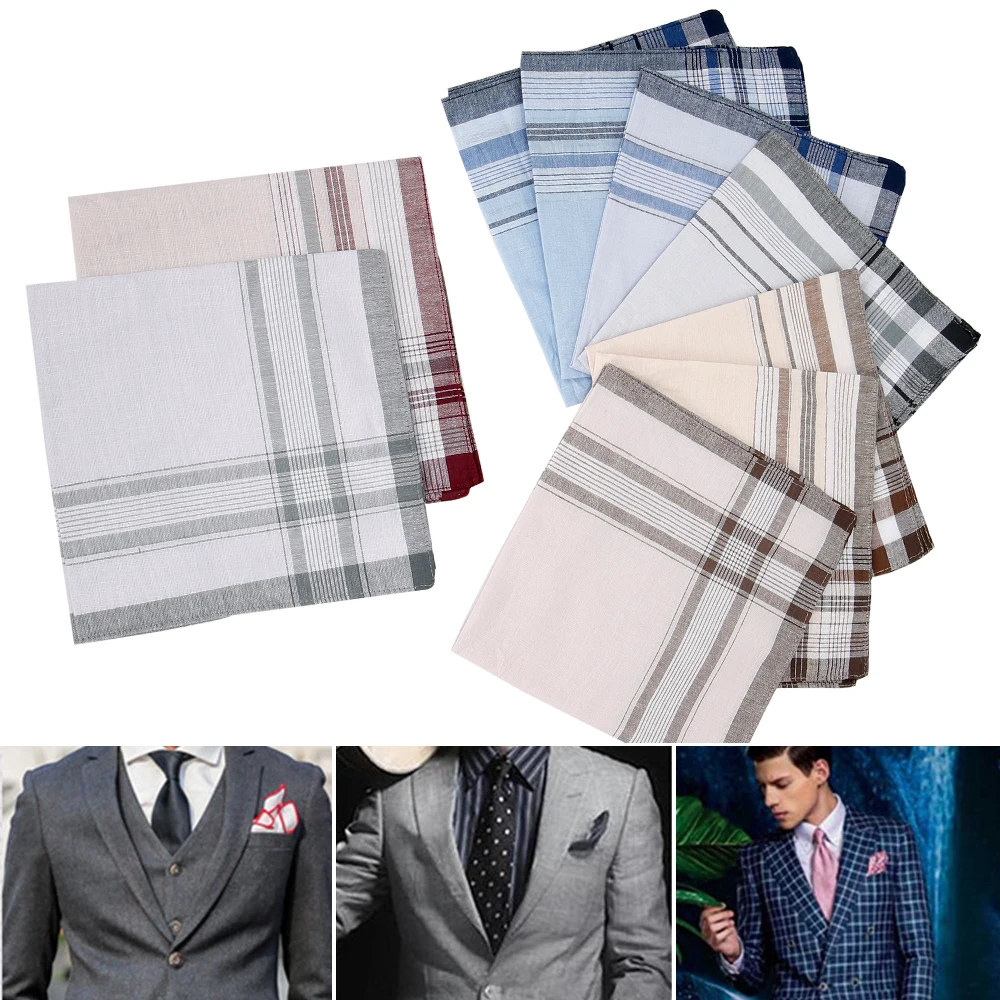 

10pc Men's Cotton Handkerchief Vintage Hankies Pocket Square Handkerchiefs 38*38CM Multicolor Plaid Stripe Business Towel