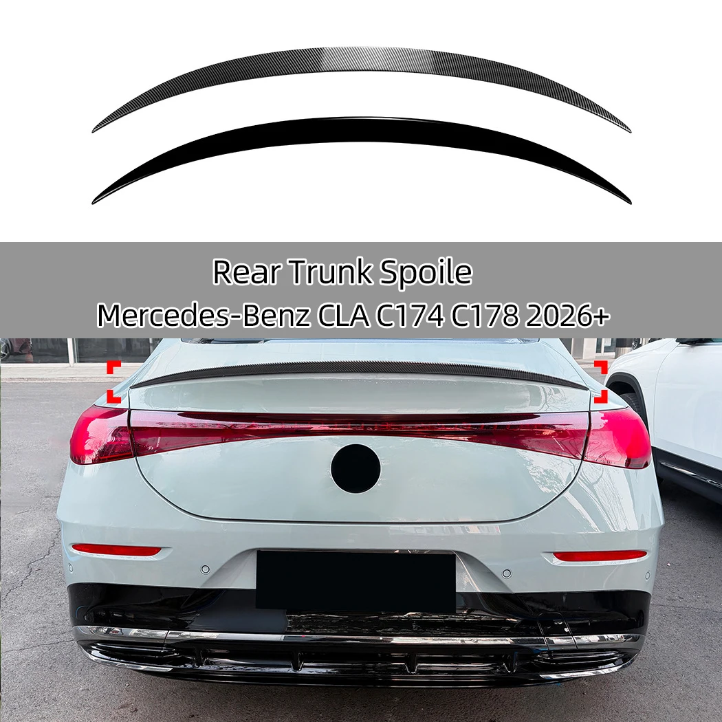 Фото Задний спойлер в стиле AMG для Mercedes-Benz CLA C174 C178 2026+, высокопрочный ABS-пластик, без сверления, глянцевый черный, тюнинг-аксессуары. №1