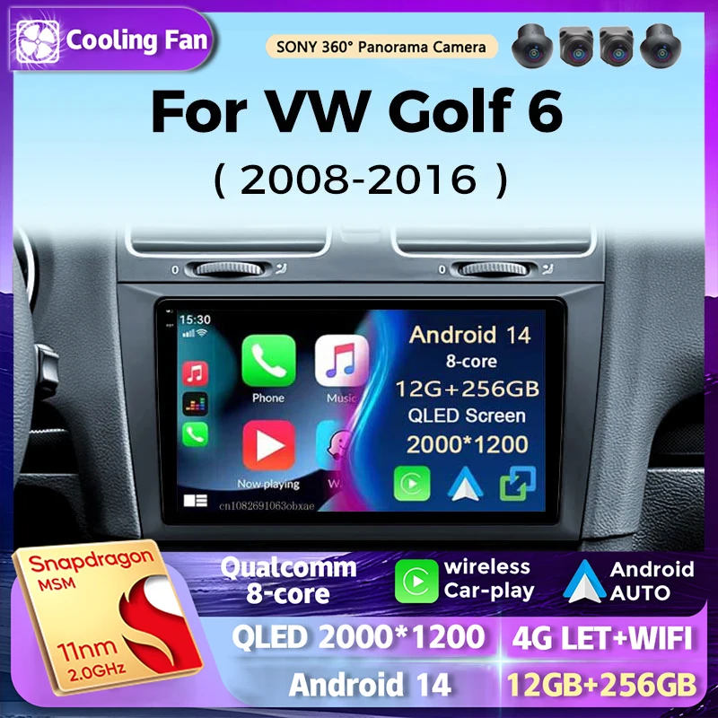 Автомобильный радиоприемник Android 14 для Volkswagen VW Golf 6 MK6 GTI R 2008-2012 Беспроводной Carplay