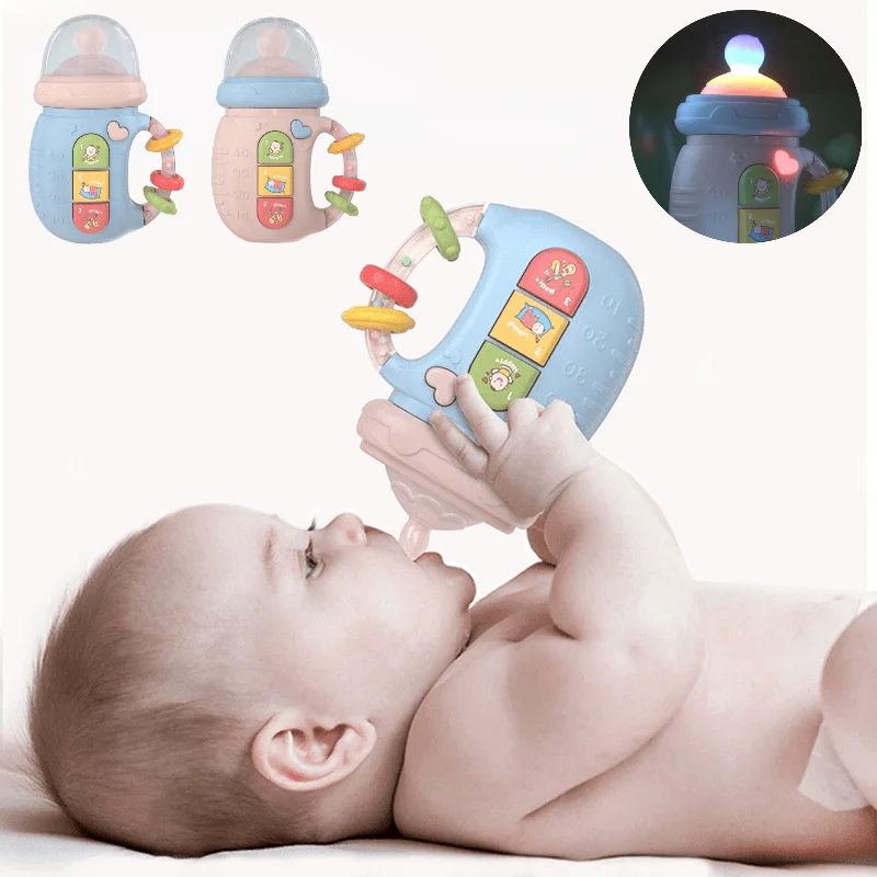 

Детская музыкальная бутылочка для кормления, соска для новорожденных, мягкие грызунки-погремушки, развивающая игрушка, мобильные погремуш...