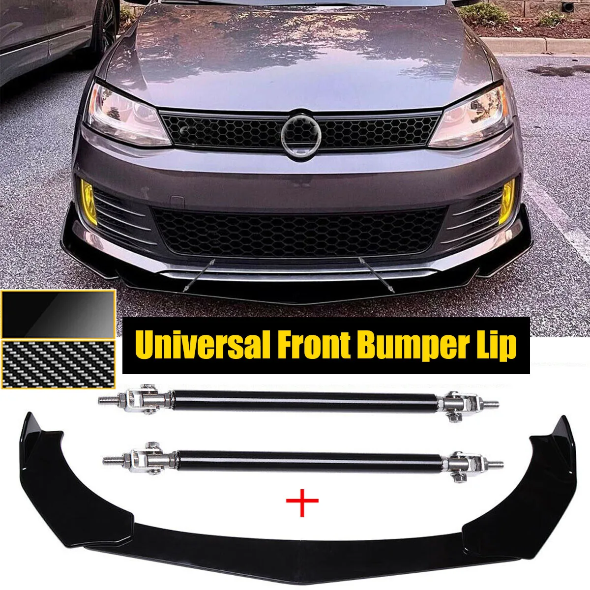 

Universal For Volkswagen VW Jetta MK6 MK7 GTI GTD Front Bumper Lip Spoiler Splitter Body Kit + 15CM Strut Rod Car Accessories