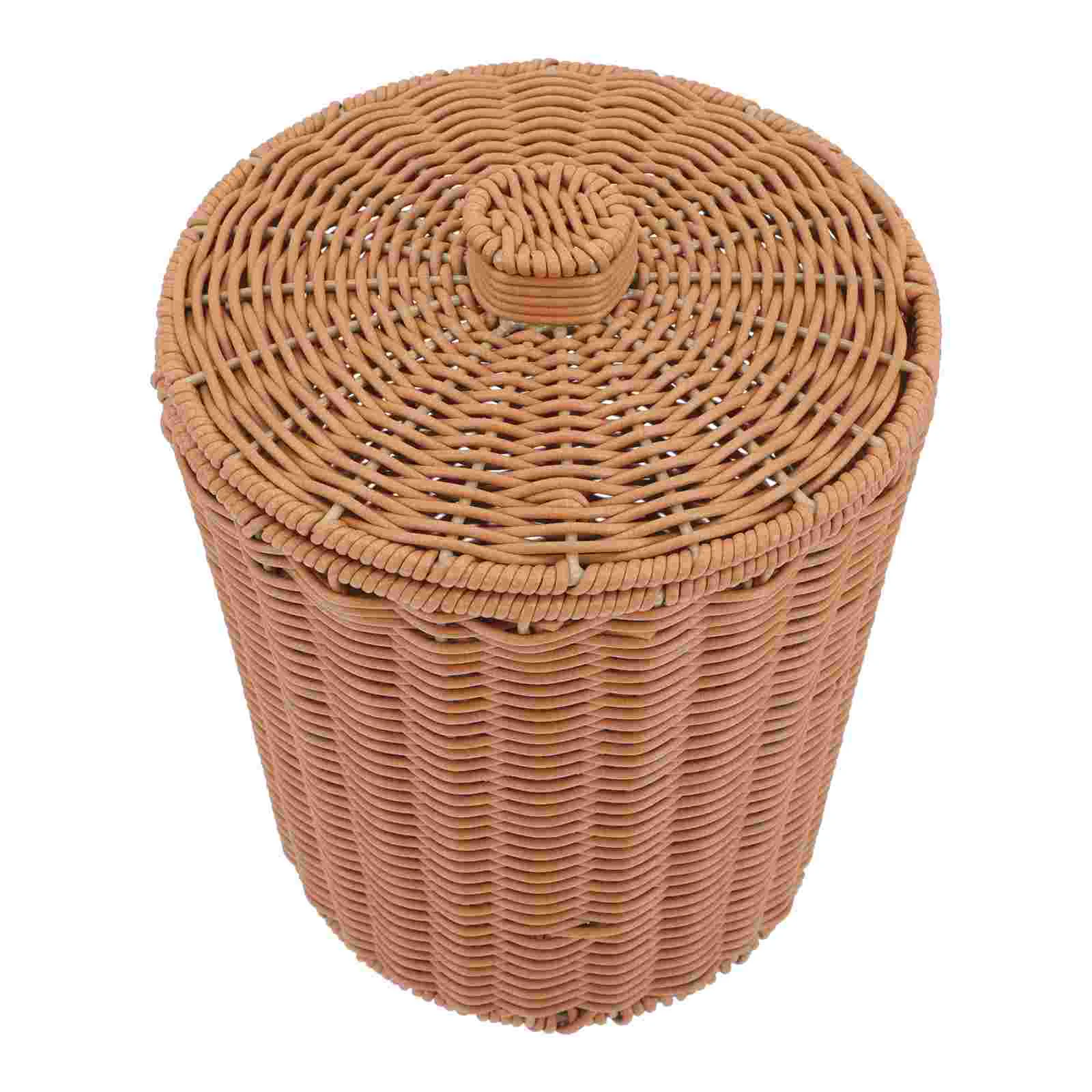 

Basket Trash Storage Waste Woven Can Bin Laundry Rattan Garbage Baskets Wicker Lid Clothes Container Round Office Rubbish Hamper