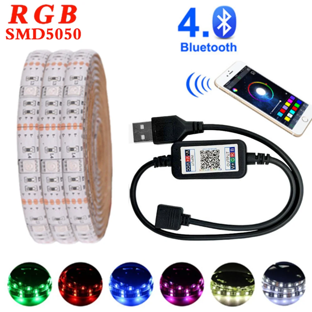 

Светодиодная лента Bluetooth APP, USB, для рабочего стола, 5 В, 5050 RGB, 0,5 м, 1 м, 2 м, 3 м, 4 м, 5 м