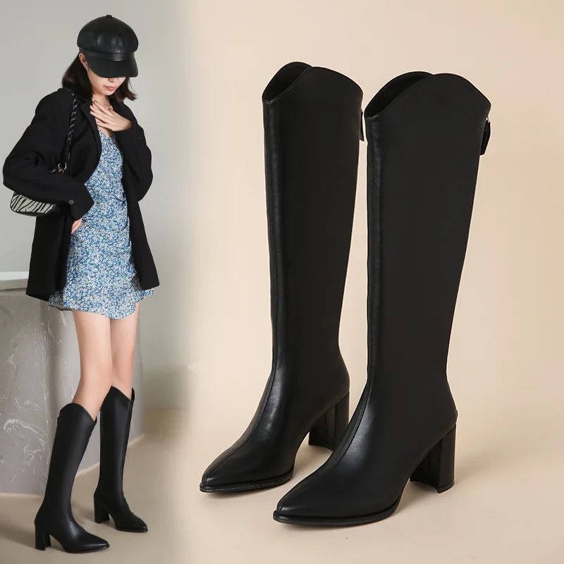 

Women Boots High Heels Shoes Stiletto Leather Rubber PU Rome Basic Fabric Hoof Women's Leather Boots Shoes High Heel Rubber Rome