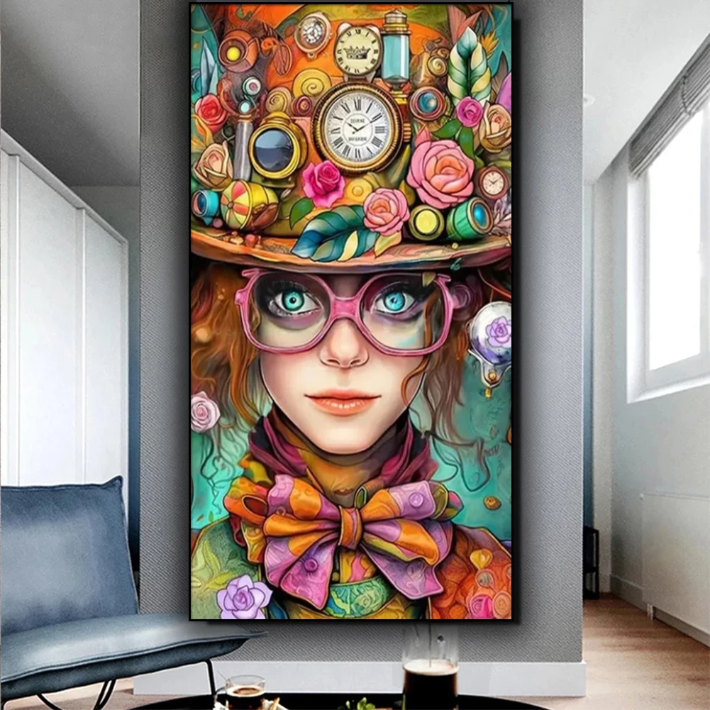 Большая Алмазная картина в стиле стимпанк с цветами и красивой девушкой