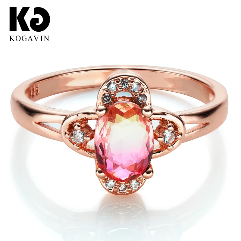 

KOGAVIN Rings For Women Simple Design anillos mujer Rings Crystal Blue anillos Pink Crystal Rings Female Party Wedding Gift