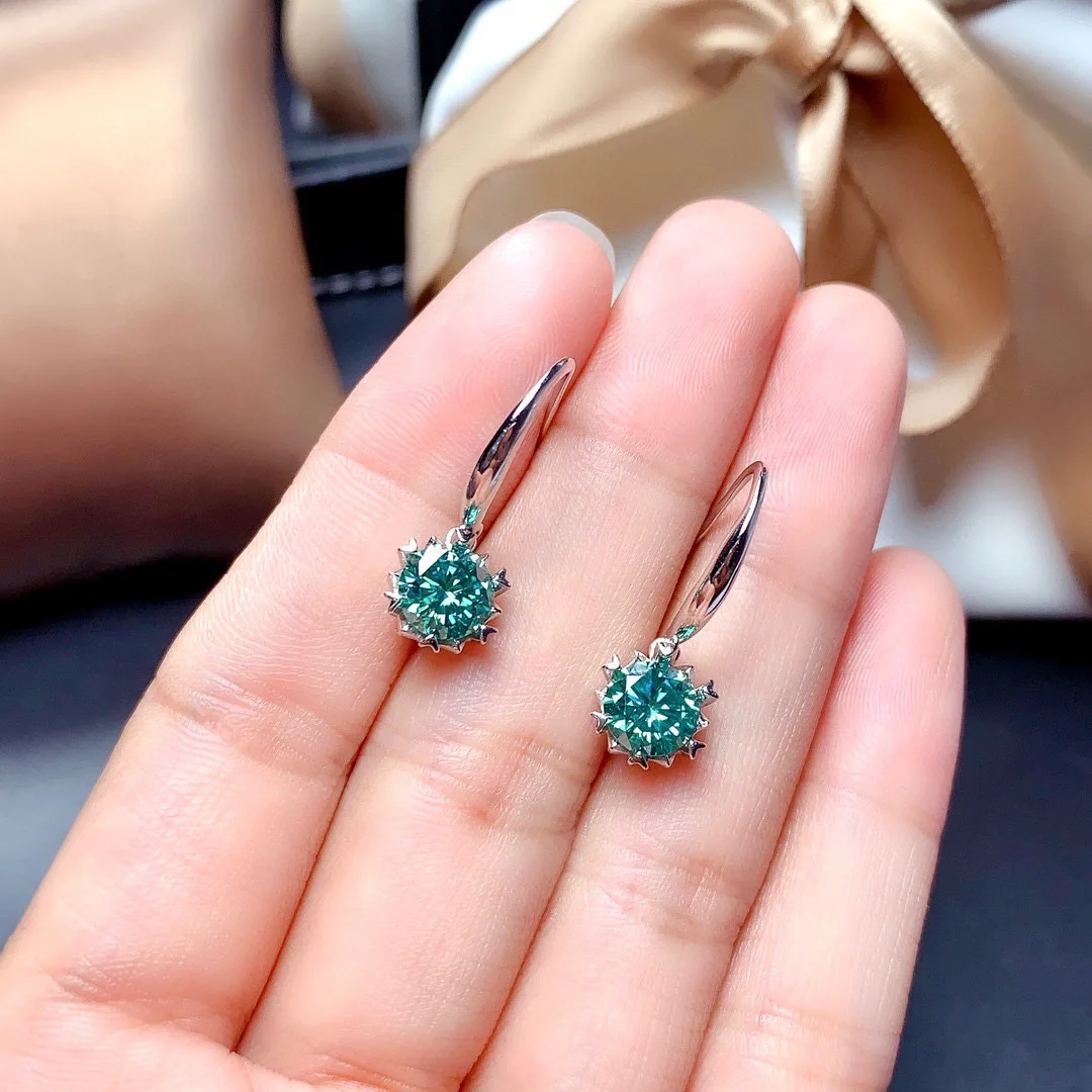 

Astuyo Wish Elegant Style Dangle Earrings for Women 2 Carats Round Blue Green Moissanite Female Jewelry Present Gift