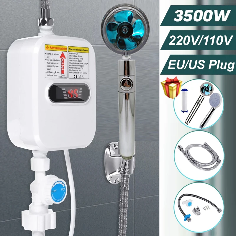 EU/US Plug 3500W Electric Thankless Mini Instant Hot Water Heater 220/110V bathroom Faucet Tap Heating 3 Seconds Instant Heating