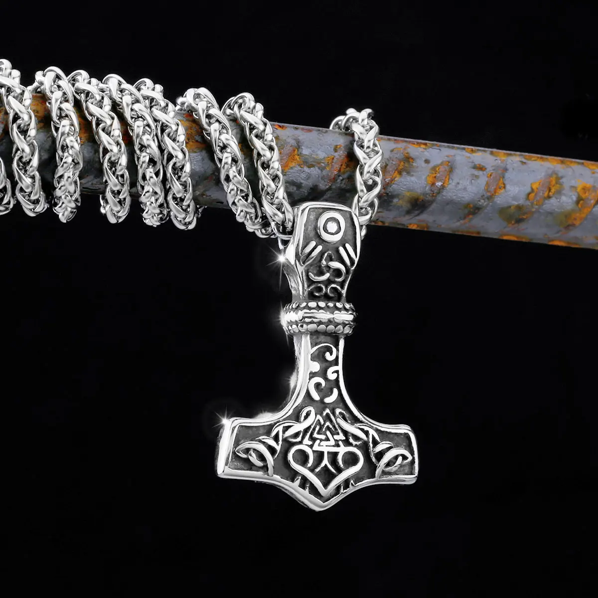 

High-quality Vintage Viking Stainless Steel Thor's Hammer Necklace Nordic Men's Amulet Teen Jewelry Pendant Party Accessories