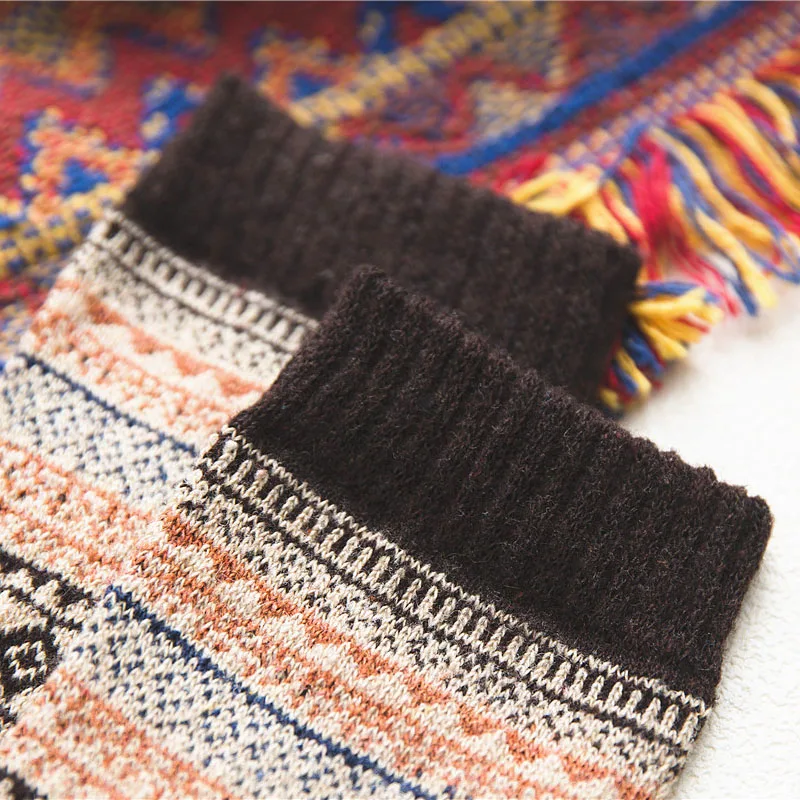 5 Pairs Autumn and Winter Warm Small Lozenge Men and Women Rabbit Wool Socks Retro Ethnic Style Women's Casual Socks