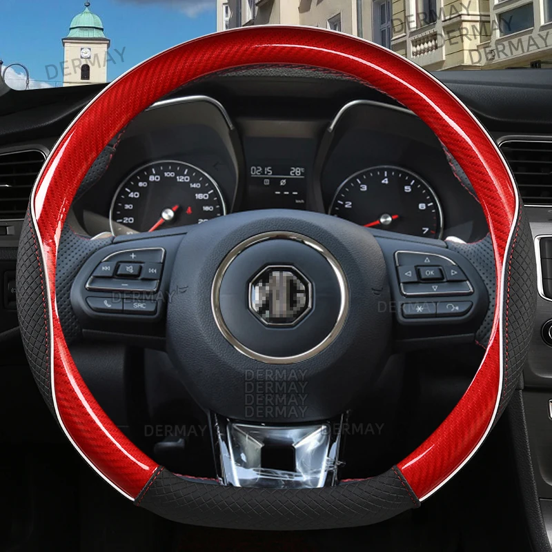 

for MG HS ZS EV MG3 3SW MG5 MG6 MG7 ZR EHS EZS GT Car Steering Wheel Cover Microfiber Leather+Carbon Fiber Auto Accessories