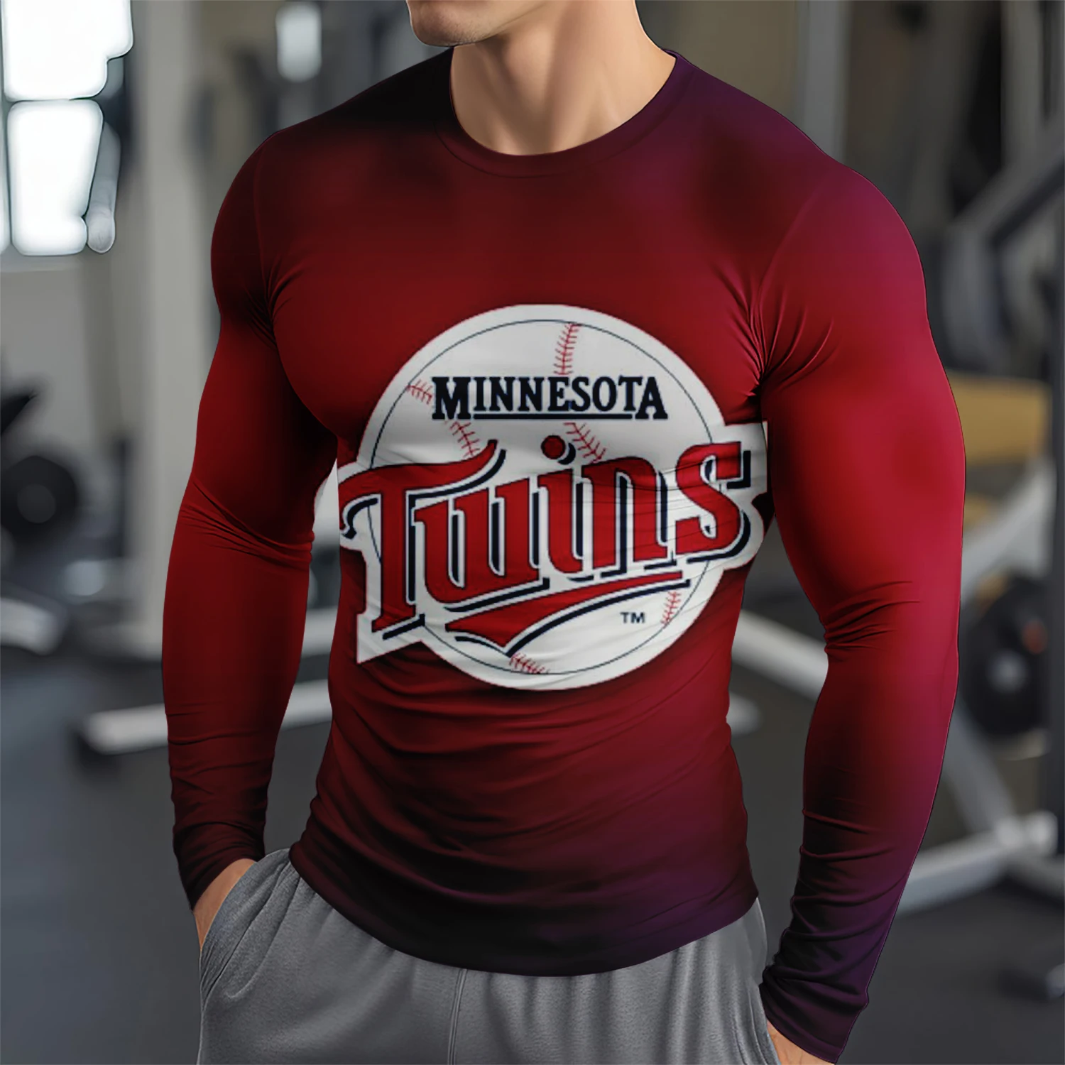 Мужская Футболка С Длинным Рукавом Бейсбольная Команда Пуловер 3D Принтом