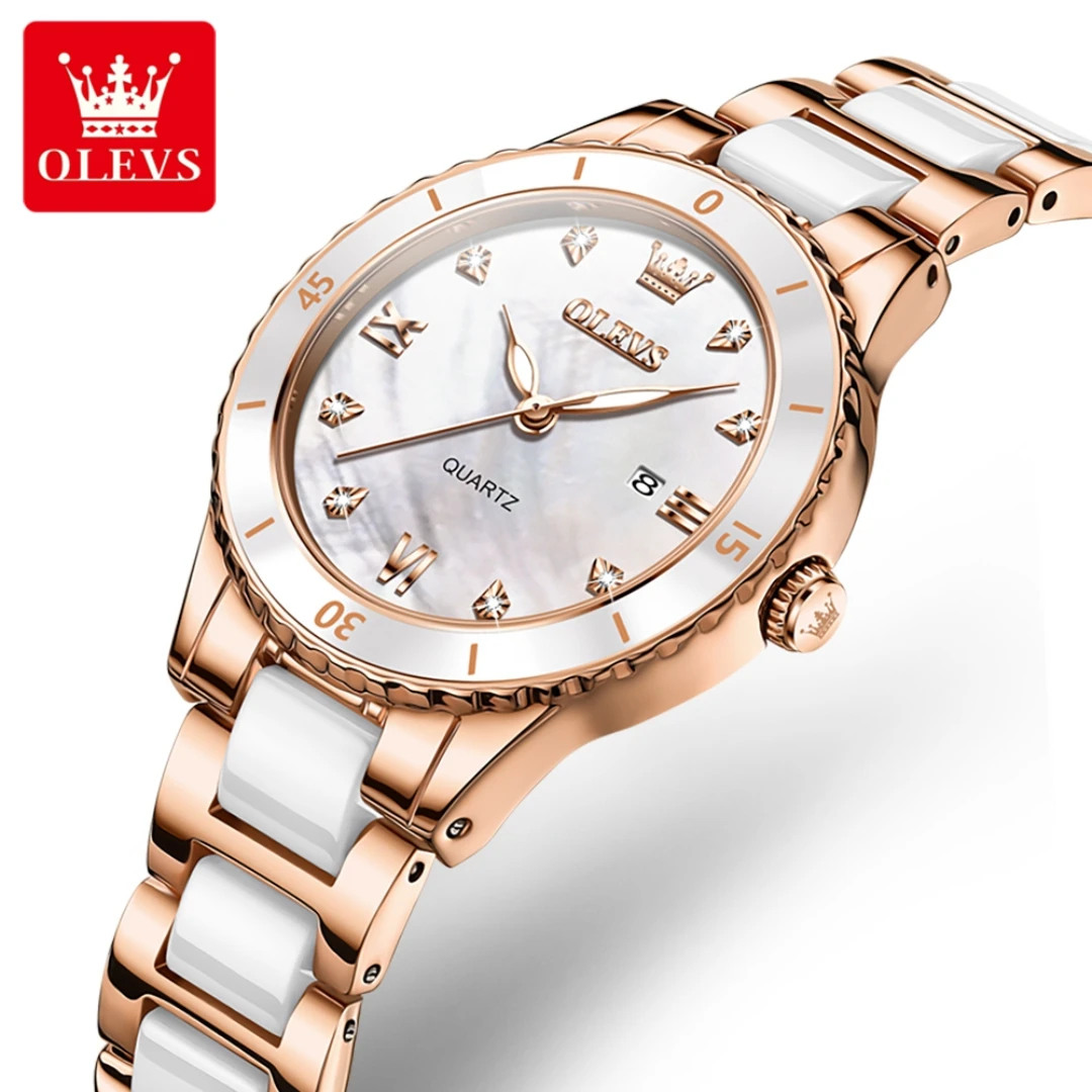 OLEVS 9985 Кварцевые модные часы в подарок Керамический ремешок для часов Наручные с
