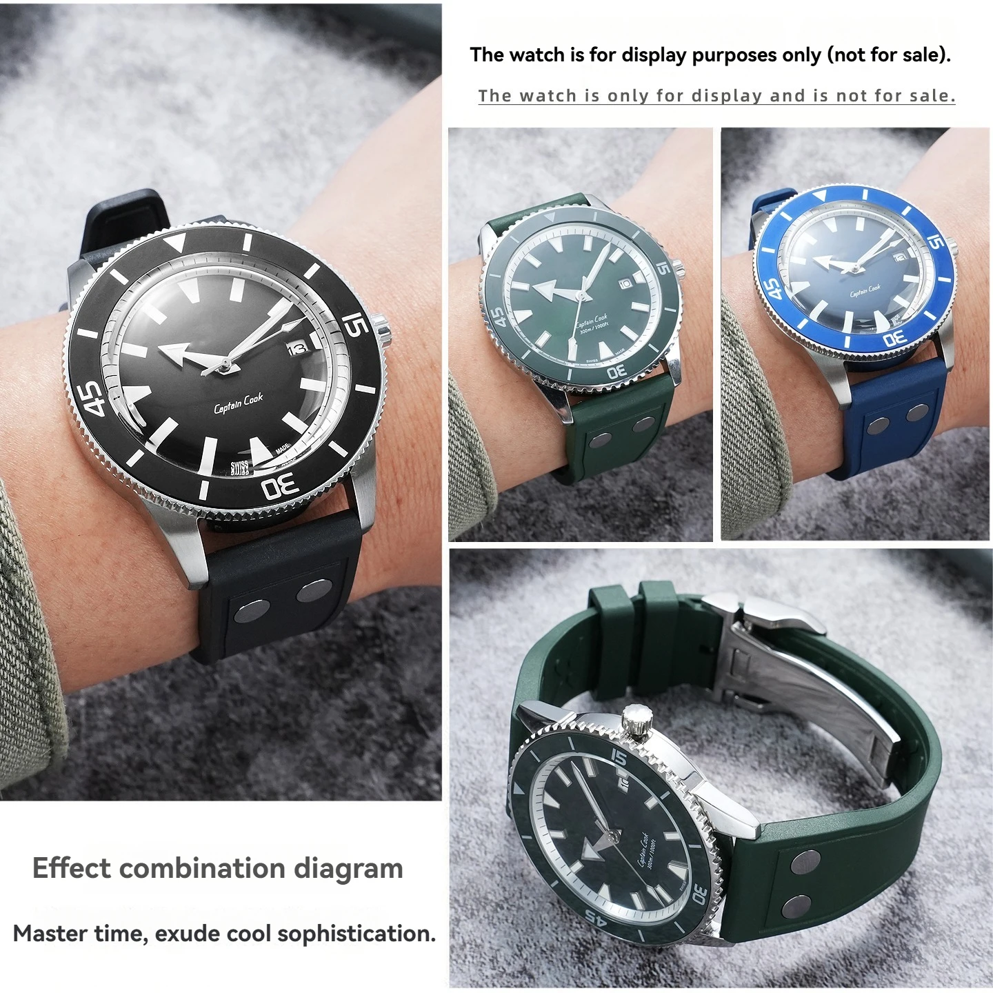 Фото Ремешок из фторкаучука (FKM) шириной 21 мм для часов Rado серии Captain Cook с быстросъемным креплением, модель R32505315 32505205, с раскладной застежкой. №4