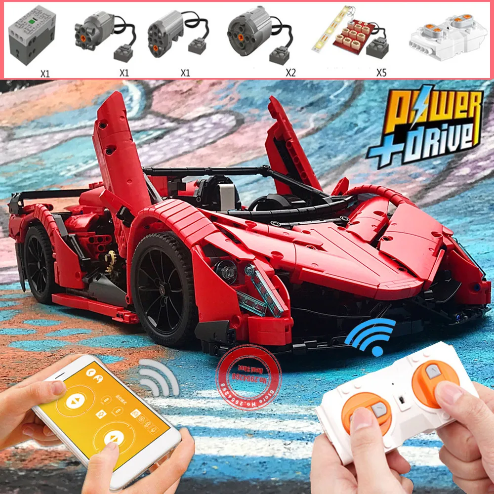 

New Technical 2172PCS App RC Super Car Veneno Roadster Motor Power Functions Building Blocks Bricks Toys Gift Children