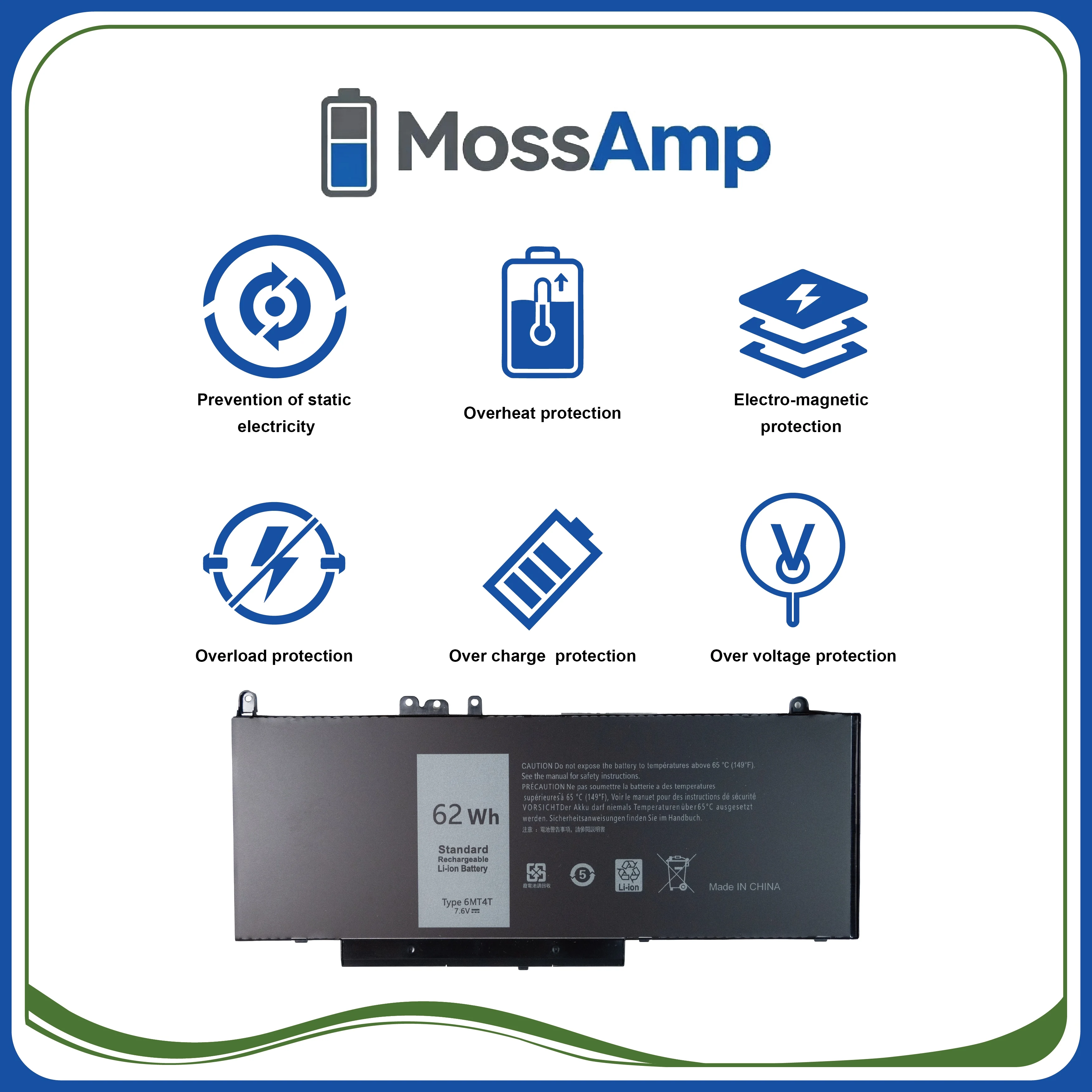 Аккумулятор для ноутбуков MossAmp 7.6V 62WH 6MT4T для Latitude E5470 E5570 E5270, Precision 3510 P62G P48F, 7V69Y TXF9M 79VRK HK6DV 451-BBTX (art.: 3920dabe7bc62) - 3920dabe7bc62