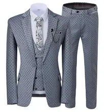 Costume trois pièces à pois pour homme, tenue de bureau décontractée, pour mariage, Blazer, gilet et pantalon  (1)