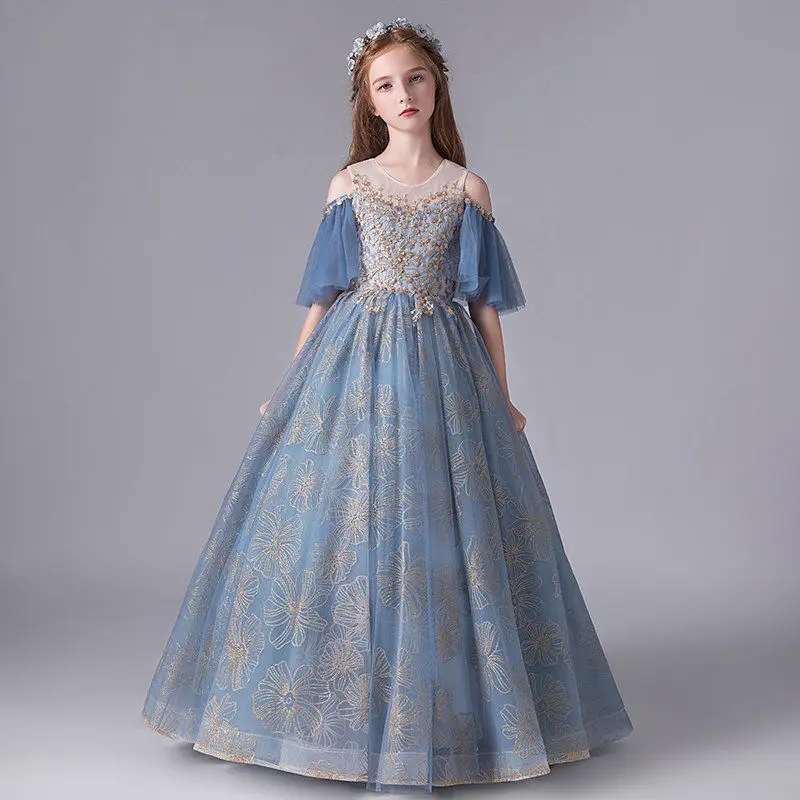

New Summer Kids Girls Evening Princess Wedding Ceremony Ball Gown Dress Children Clothes Birthday Party Costume Long Dress Q12