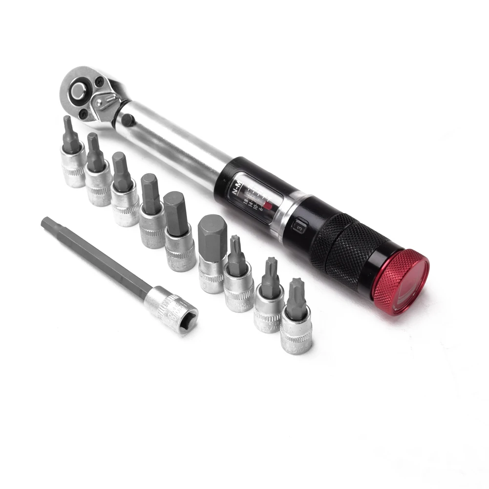 

11PCS 4-20Nm Preset Torque Wrench Bits Set Mini Portable Adjustable Torque Wrench Scale Reading Window for Car Repairing