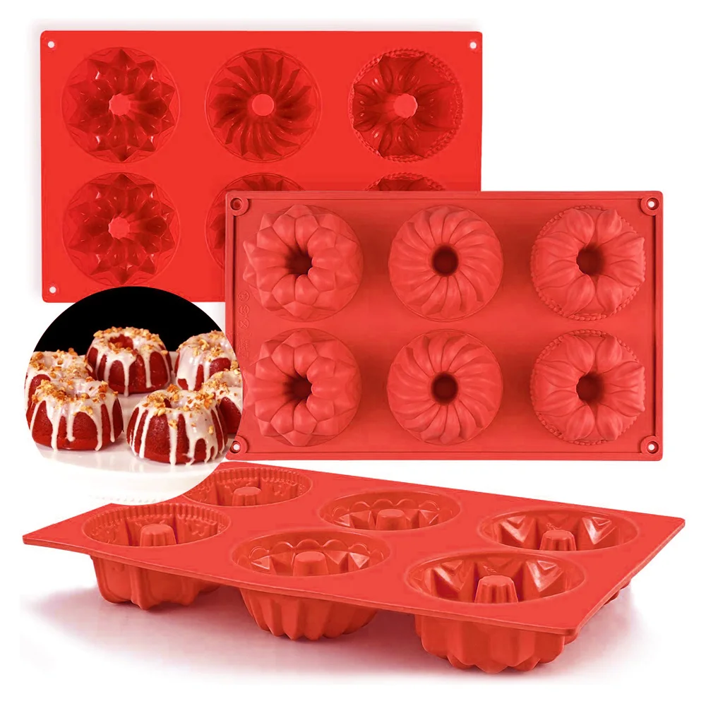 

6 полостей, мини-Сковорода для торта Bundt, силиконовая рифленая трубка, сковорода для торта, термостойкая маленькая форма для тортов Bundt, форма...