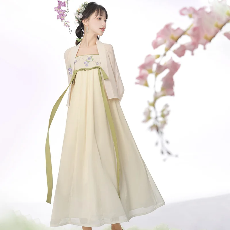 

Autumn Flower Women's 3PCS Set Adapted Hanfu Style Suspender Dress & Long Sleeve Shirt & Cuff