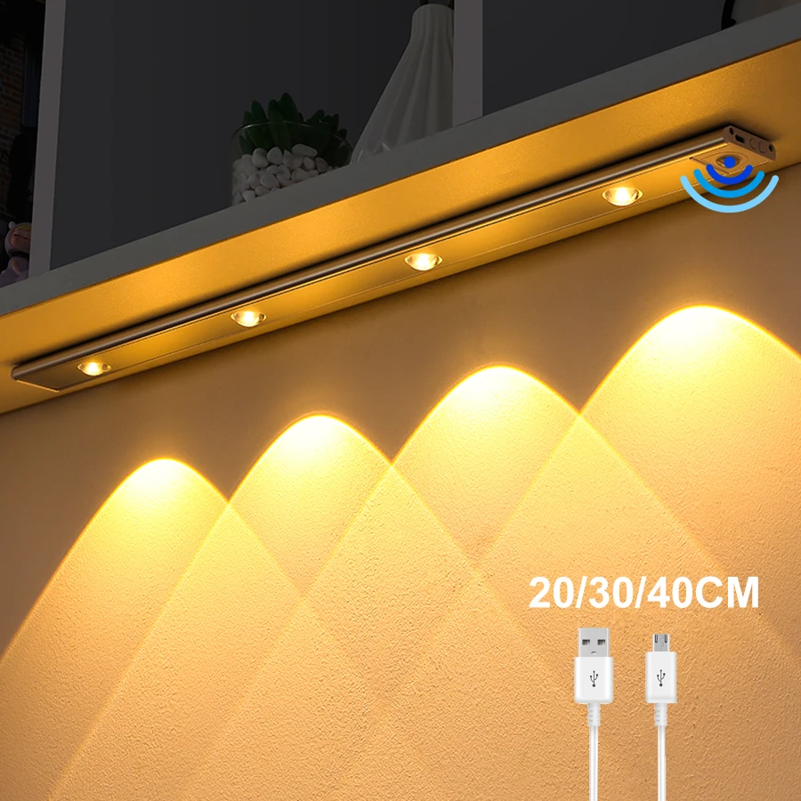 

30/40/60CM Wireless LED Lights Cabinet Lighting Ultra Thin USB Rechargeable Night Lights PIR Motion Sensor Cabinet Kitchen Lamp