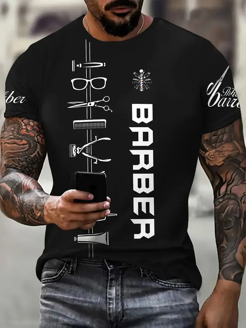 Новинка мужская летняя модель униформа для парикмахерской с 3D принтом модный