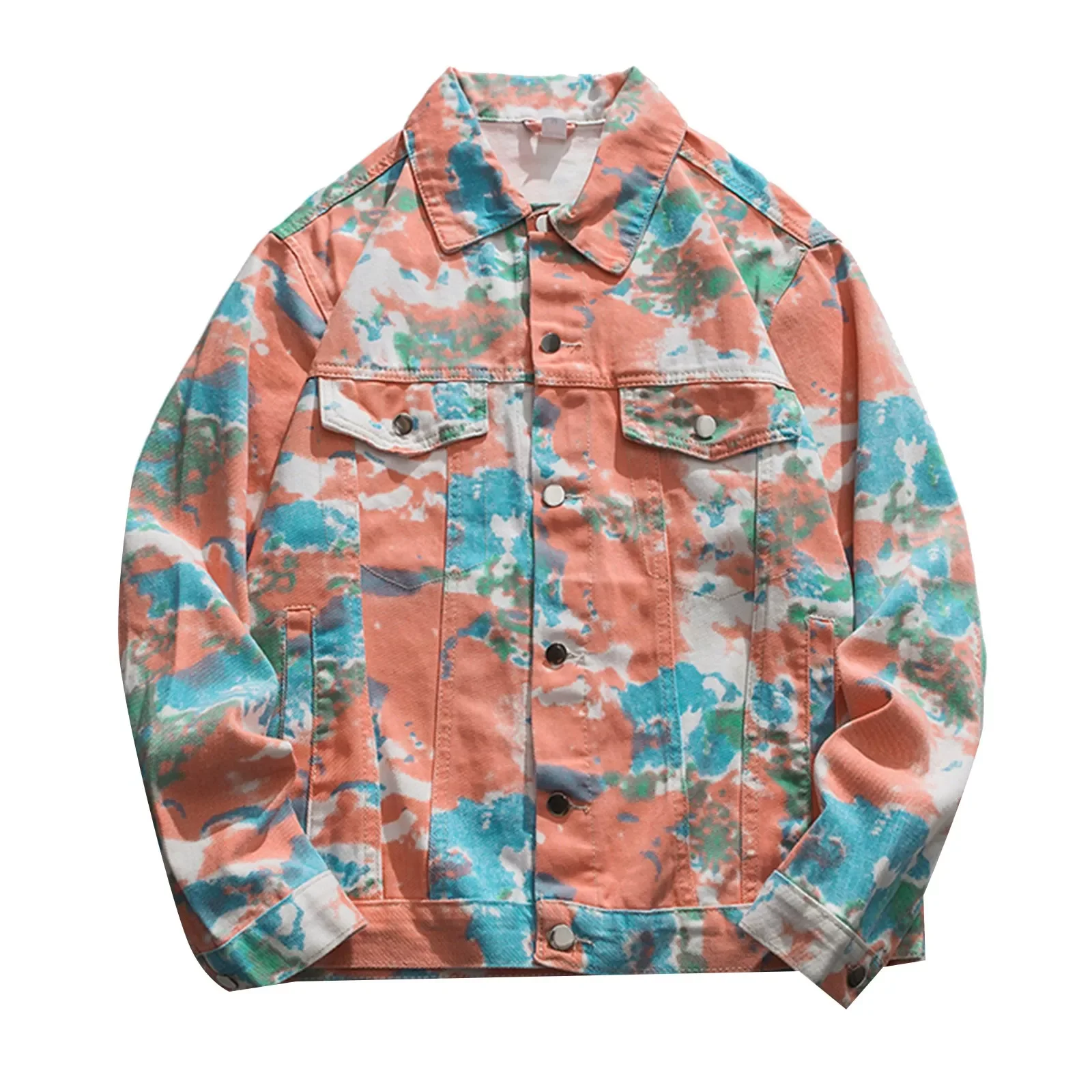 

Mens Fashion Solid Color Lapel Large Denim Pocket Jacket Threads Men