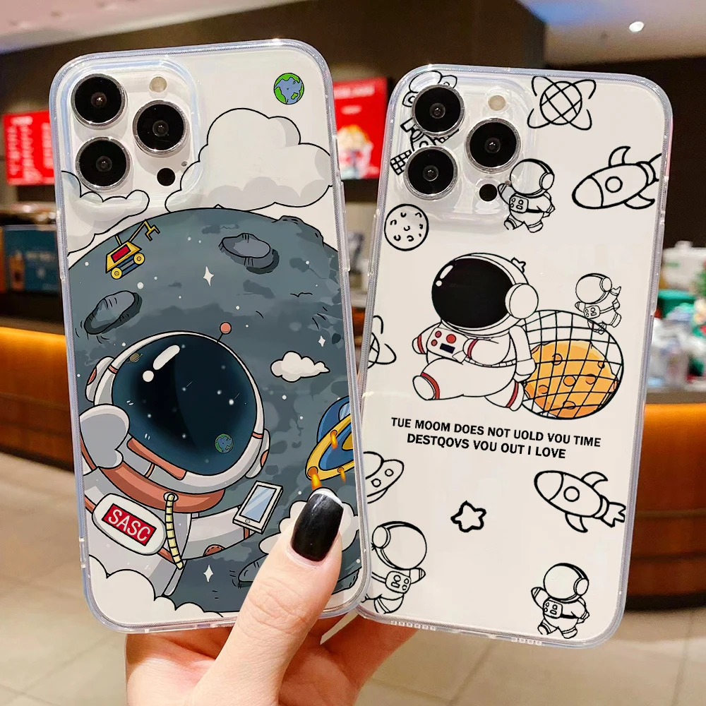 

Cute Cartoon Astronaut Back Black Funda Silicone Cover Casetify Etui