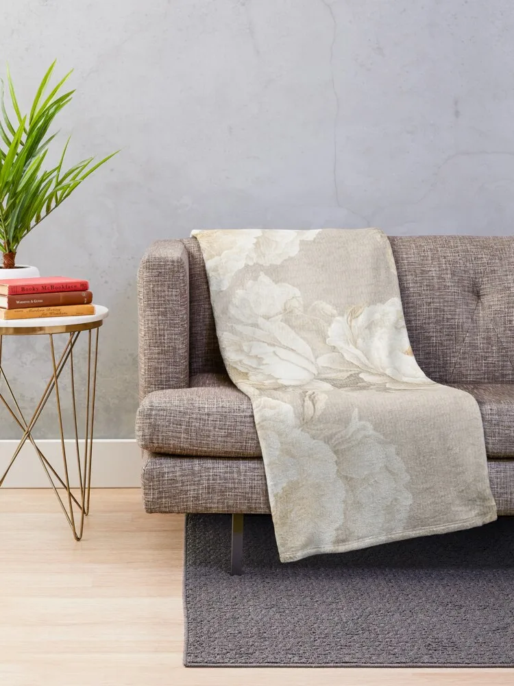 Большие пионы. Neutra бежевый цветочный винтажный декор для дома. Цветы бохо. Плед