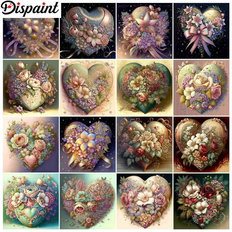 

Алмазная 5D Вышивка Dispaint «Цветочное сердце», полноформатная круглая/квадратная алмазная живопись «сделай сам», вышивка крестиком, домашний декор