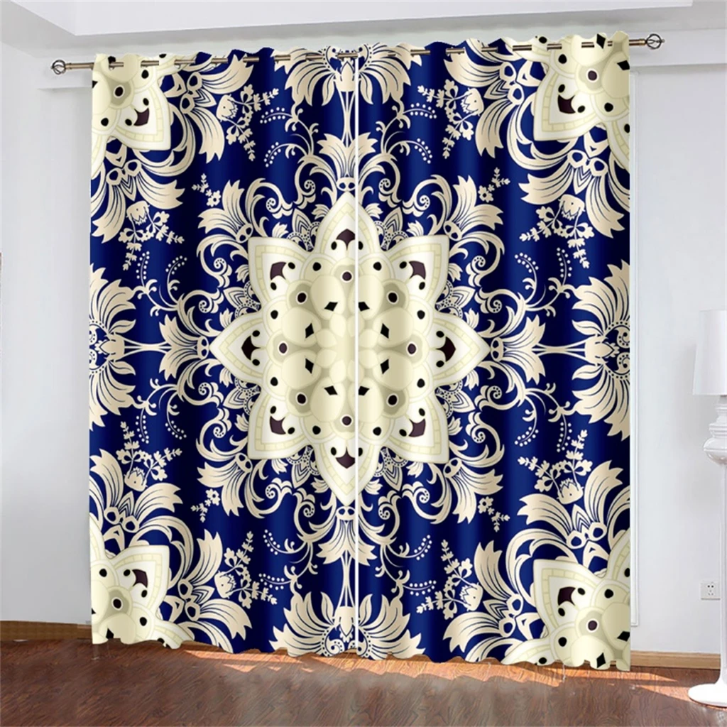 Шторы с богемным узором декоративные занавески синего золотого желтого цветов