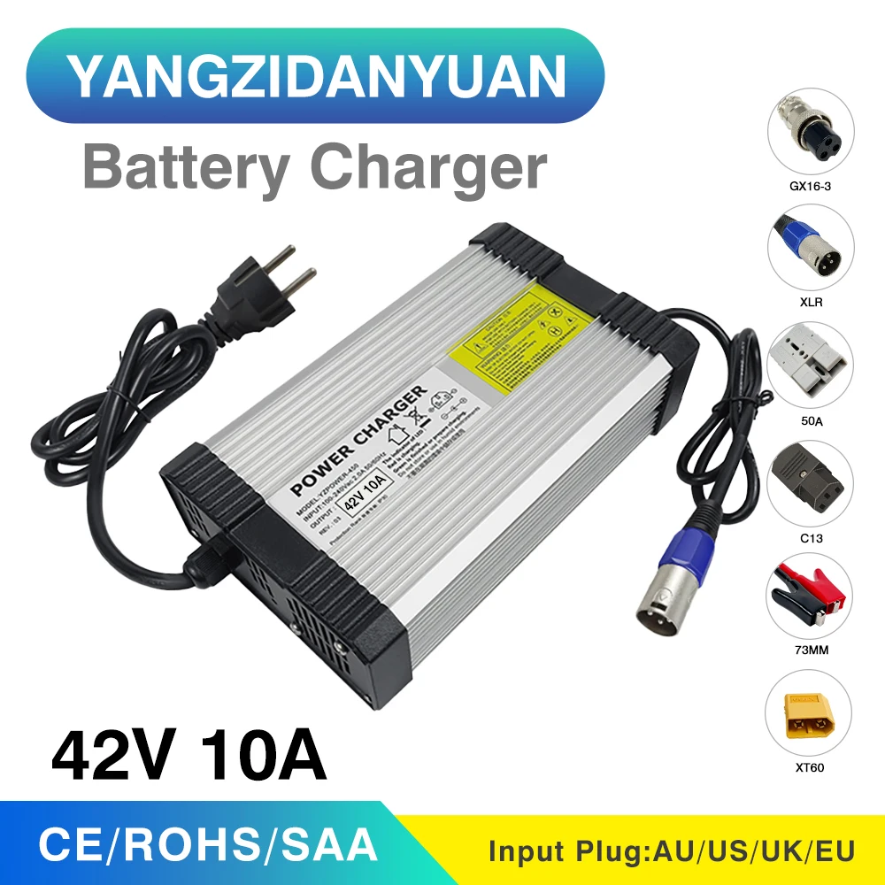42 в 10 А автомобильное зарядное устройство для 36 в 10 с литиевой батареей электрический комплект для велосипеда Lipo скутера алюминиевое металлическое быстрое зарядное устройство с внешней вилкой