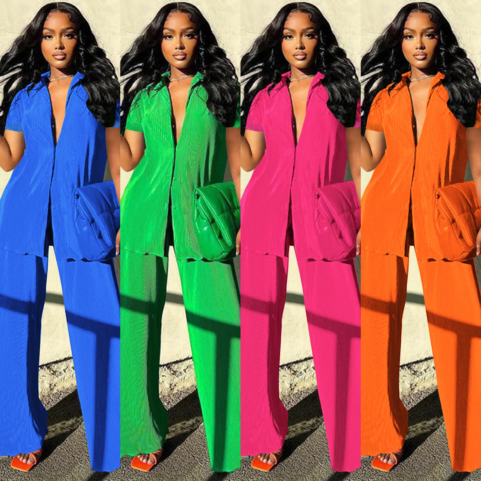 

Shirt + Long Pants Solid Color Streetwear Matching Set Streetwear Outfit Casaul Women Tracksuit Two Piece Set