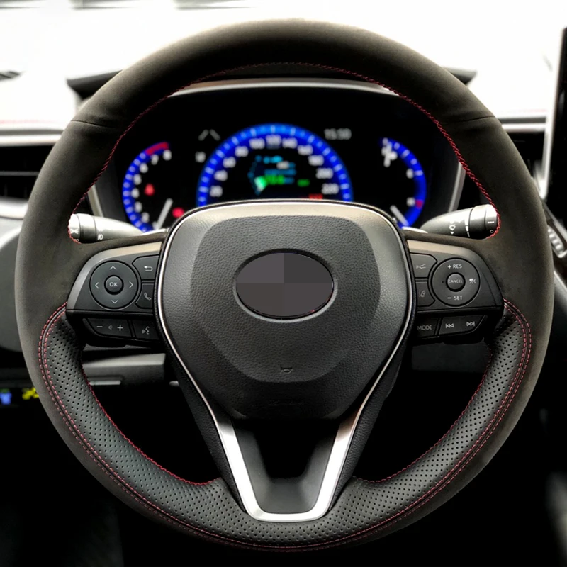 

For Toyota Avalon Camry Crown 2018-2019 RAV4 2019 Corolla 2018-2020 Hand-stitched Suede Genuine Leather Car Steering Wheel Cover