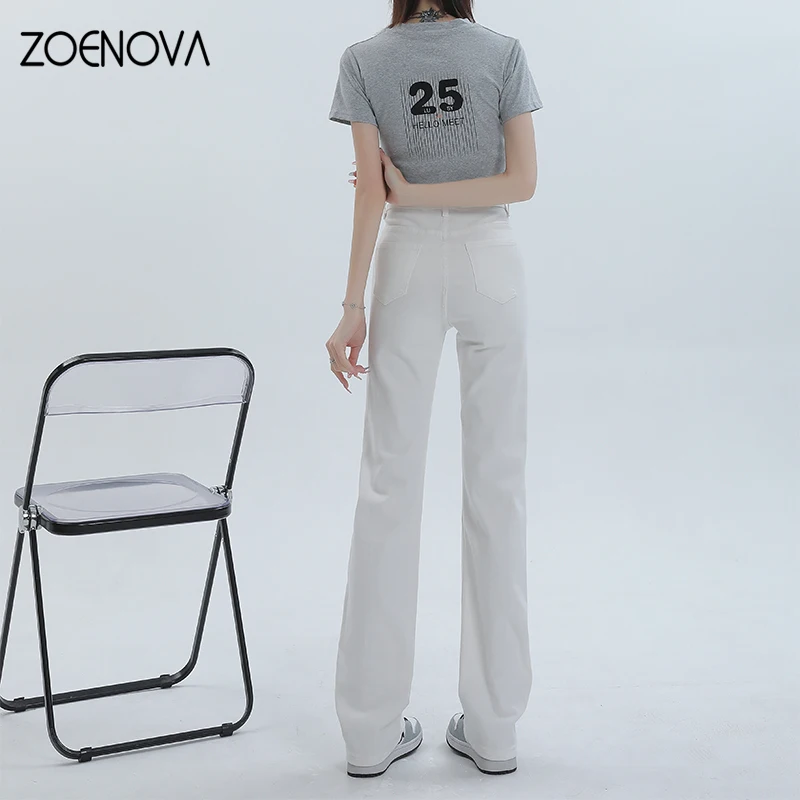 Женские джинсы с завышенной талией ZOENOVA тонкие белые простые прямые джинсовые