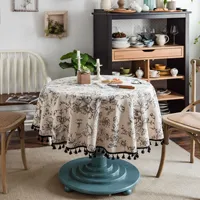 Cotton Linen Round Tablecloth Rose Small Round Table INS Wind Coffee Table Dust Cover Simple Elegant Home Living Room Decoration