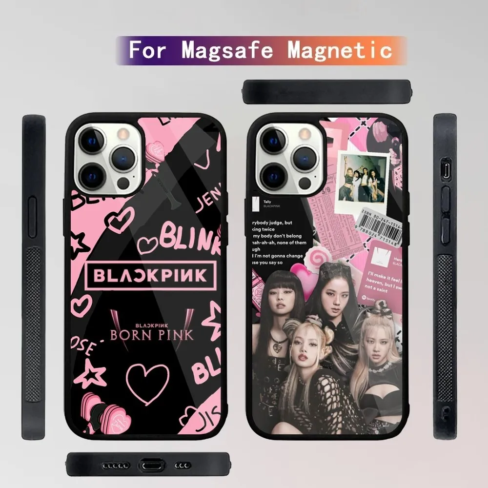 Чехол для телефона Kpop B-BlackS Girls P-PinkyeS iPhone 16 15 14 13 12 11 Plus Pro Max Mini Magsafe с магнитной