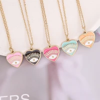 bohemia stainless steel heart evil eye gold plated necklaces for women electroplating drip oil clavicle necklace fashion jewelry