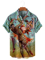 2022 summer beach casual mens short sleeve lapel shirt plus size circus 3d printed mens top with pockets